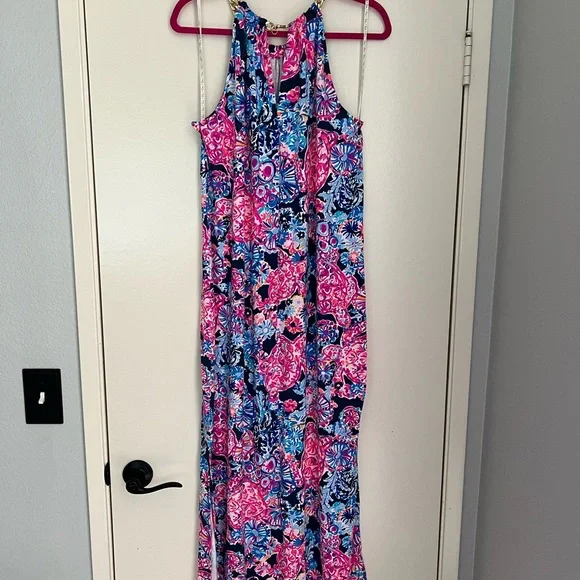 NWT Lilly Pulitzer Bingham Midi Dress Turtle Amazement Print Chain Halter XL - Picture 3 of 4